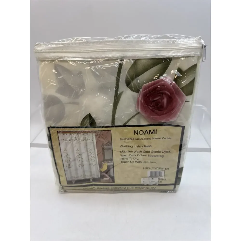 Naomi Airbrushed & Appliqué Pink Roses Shower Curtain White 70 x 72